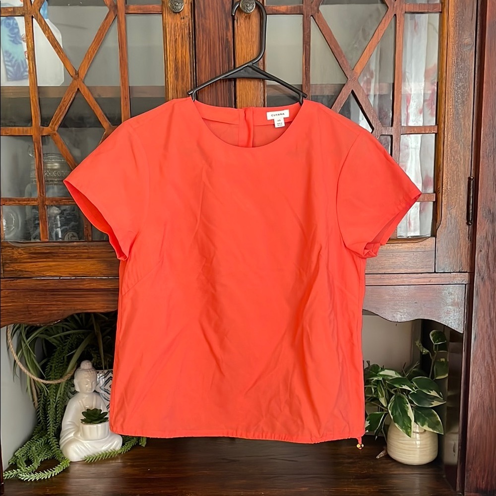 Cuyana Poplin Top Coral Short Sleeve Crew‎ Neck Blouse XS